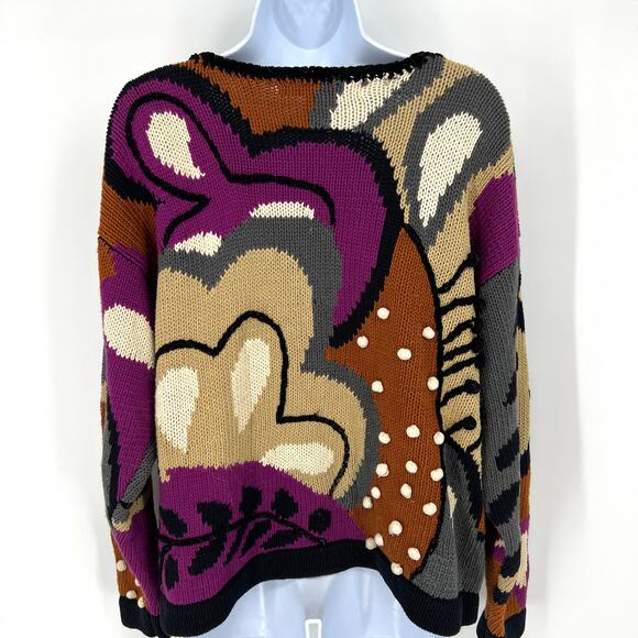 Vintage Hong Kong Multimedia Abstract Knit Sweater Wearable Art Size Large - Picture 3 of 8